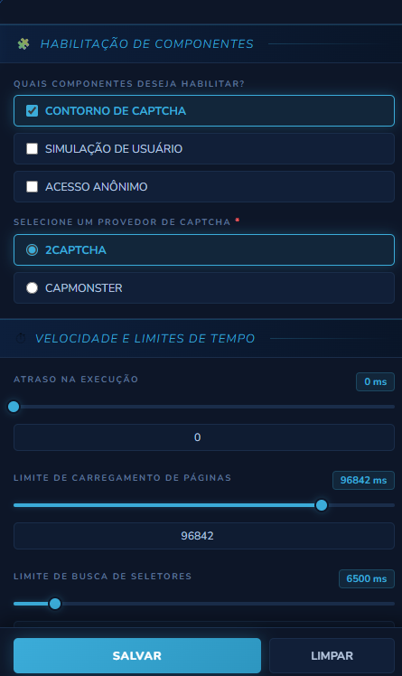 Habilitação do componente Contorno de Captcha nas Configurações Gerais do agente