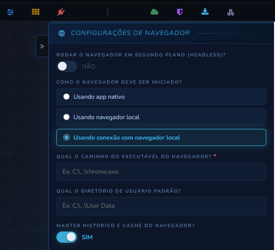 Configurações de Navegador