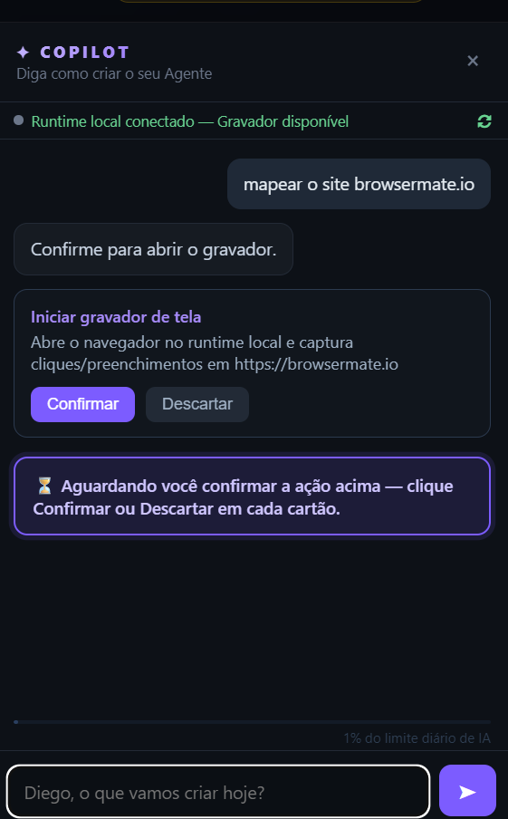 Copilot propondo iniciar o gravador de tela