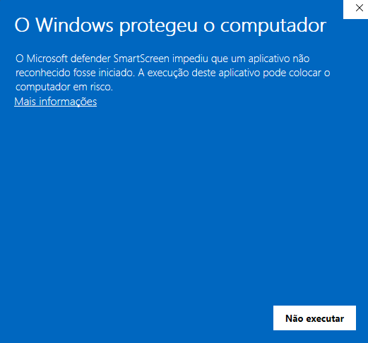 Aviso inicial do SmartScreen bloqueando o browsermate.exe