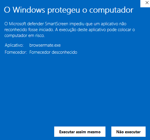 Aviso do SmartScreen expandido com o botão Executar assim mesmo